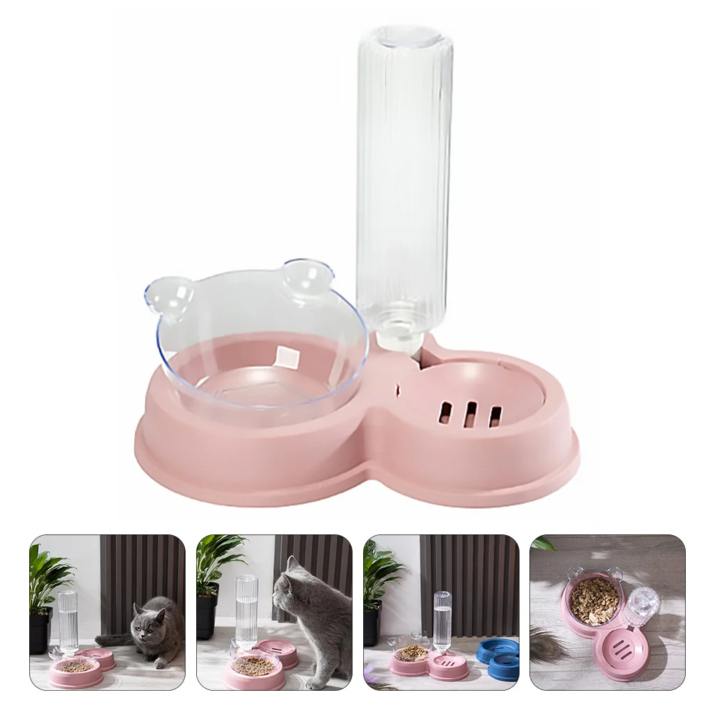 

Pet Feeder Cat Bowls Food Water Pink Plastic 500ml Capacity Automatic Drinking Travel Detachable Hygienic Anti Skid