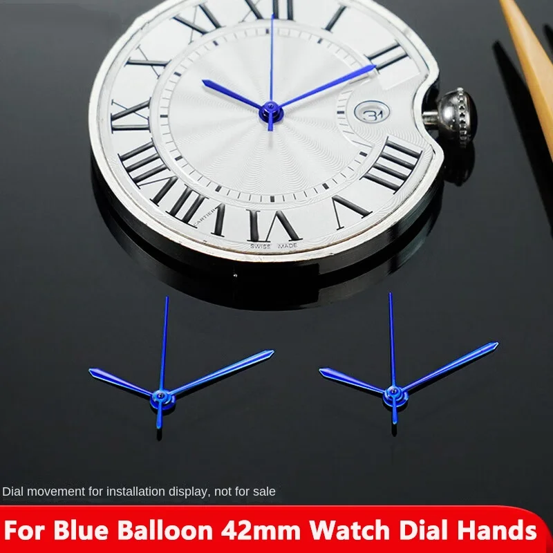 For Cartier Blue Balloon 42mm Dial Men's Watch Grilled Blue Hands for 2892/2824 Movement Hands Hour Minute Second Hand