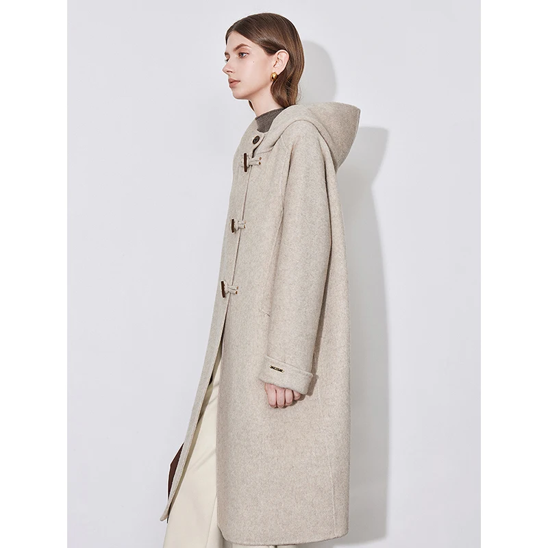 TOYOUTH Women Double-sided Woolen Coat 2024 Autumn and Winter 2024 Chinese Style Hooded Long Coat