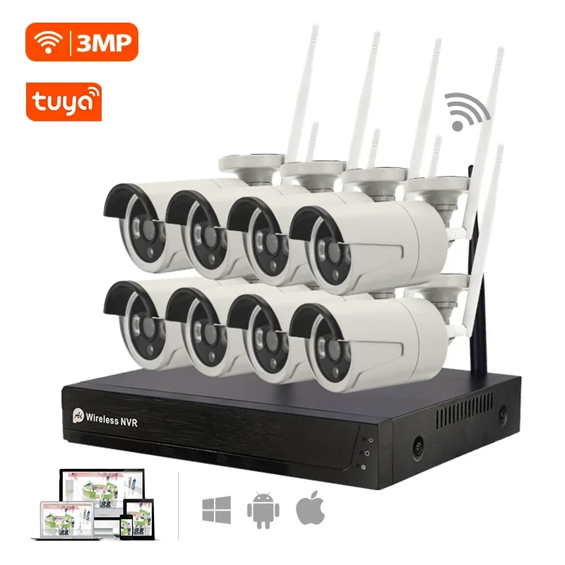 

Home surveillance CCTV wireless system 4ch 8ch tuya smart wifi nvr kit outdoor 3MP 8 channel wireless securityc amera system