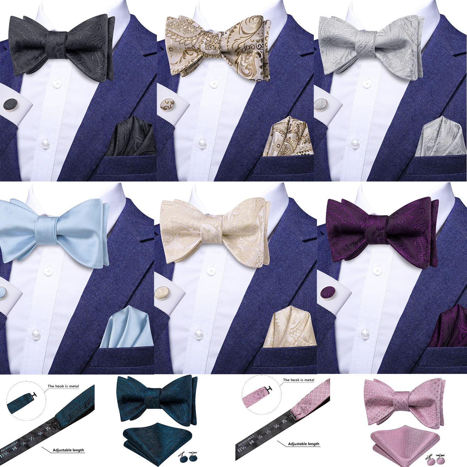 

Мужской галстук-бабочка Hi-Tie с золотым узором пейсли, комплект запонок, жаккардовый предварительно завязанный галстук-бабочка с узлом-бабочкой для мужчин, свадебный бизнес