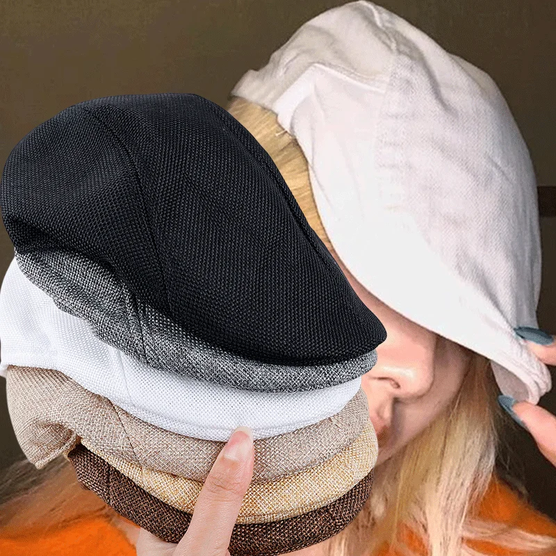 Men\'s Casual Hat Berets Cotton Hemp Caps for Spring Autumn Cabbie Flat Cap Retro England Hats Breathable Beret Ivy Cap