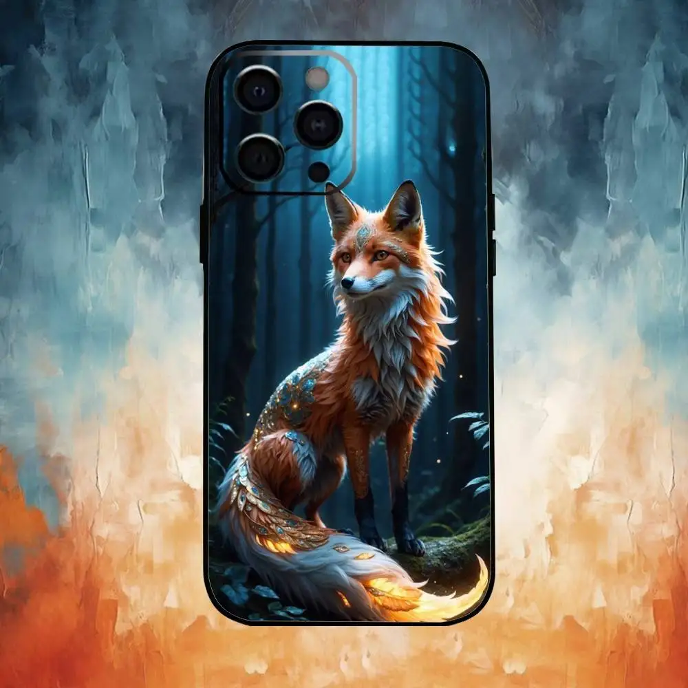 Linda funda de teléfono A-Animal F-Fox para iPhone17,16,15,14,13,12,11 Plus,Pro Max, funda negra suave