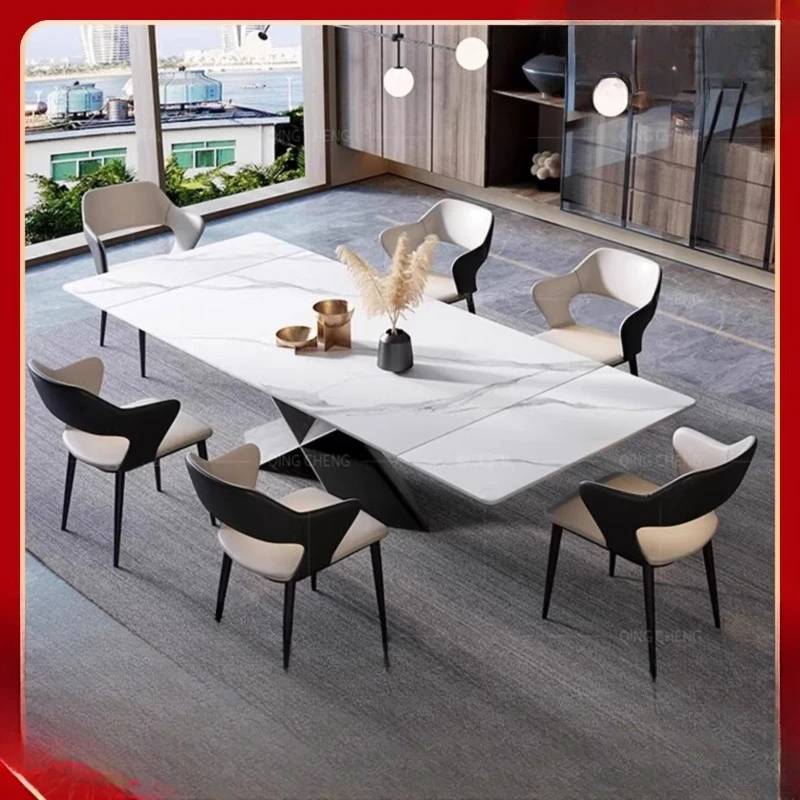Italian minimalist rock slab dining table, multi-functional telescopic modern