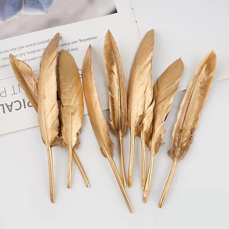 Gold Silver Spray Natural Goose Plumes 10-15cm Feather Pieces DIY Crafts Costume Accessories Headwear Wedding Party Decor