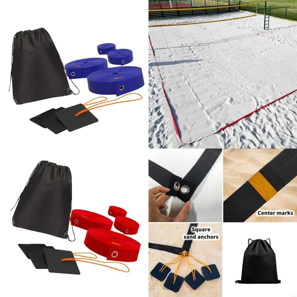 Heavy Type Sand Volleyballs Field Marking Regulable Line Weatherproofed Nylons Construction Includes Anchors Bag