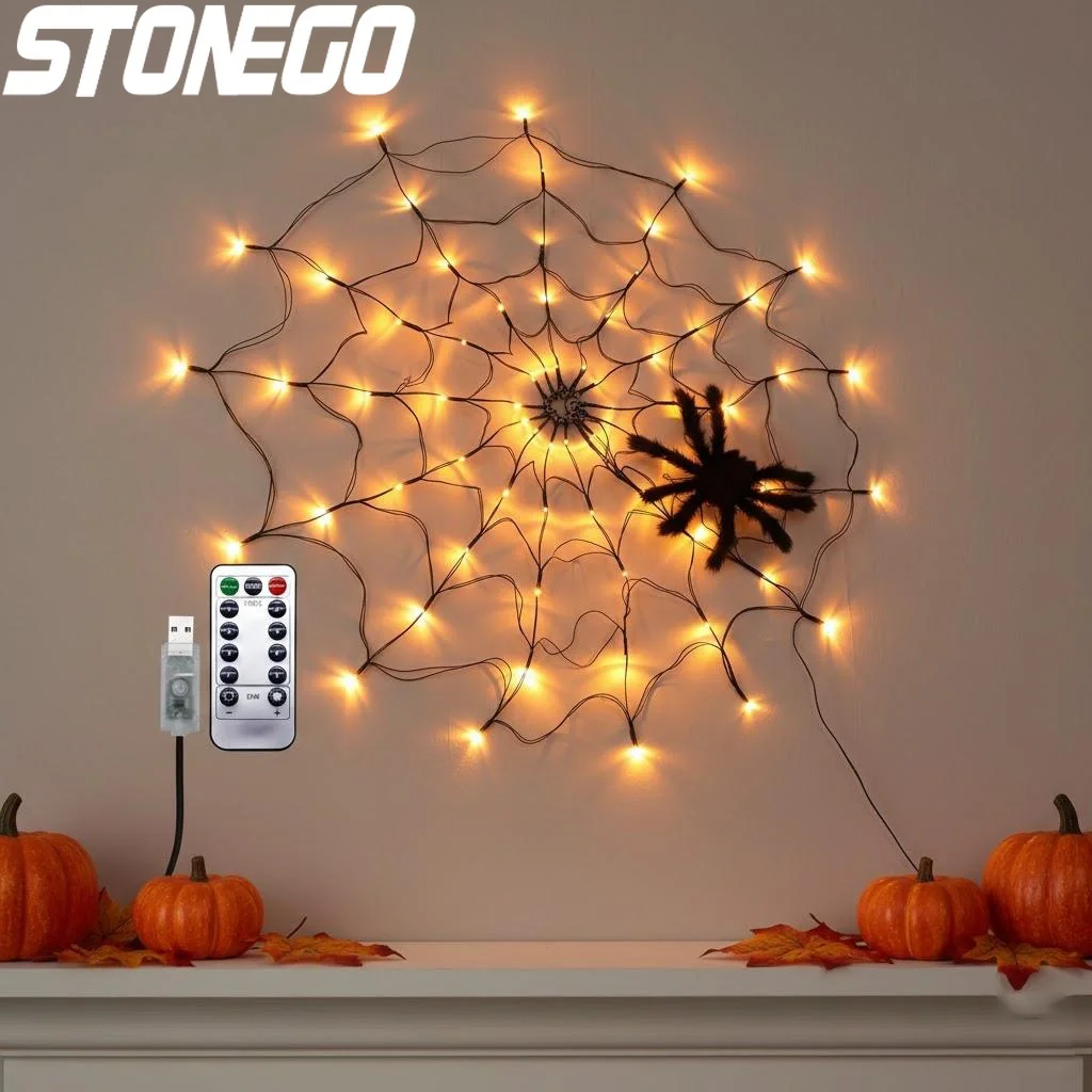 

Очаровательные светодиодные гирлянды в виде паутины для Хэллоуина, Рождества, праздничных вечеринок, декоративные огни для дома, для внутреннего и наружного использования
