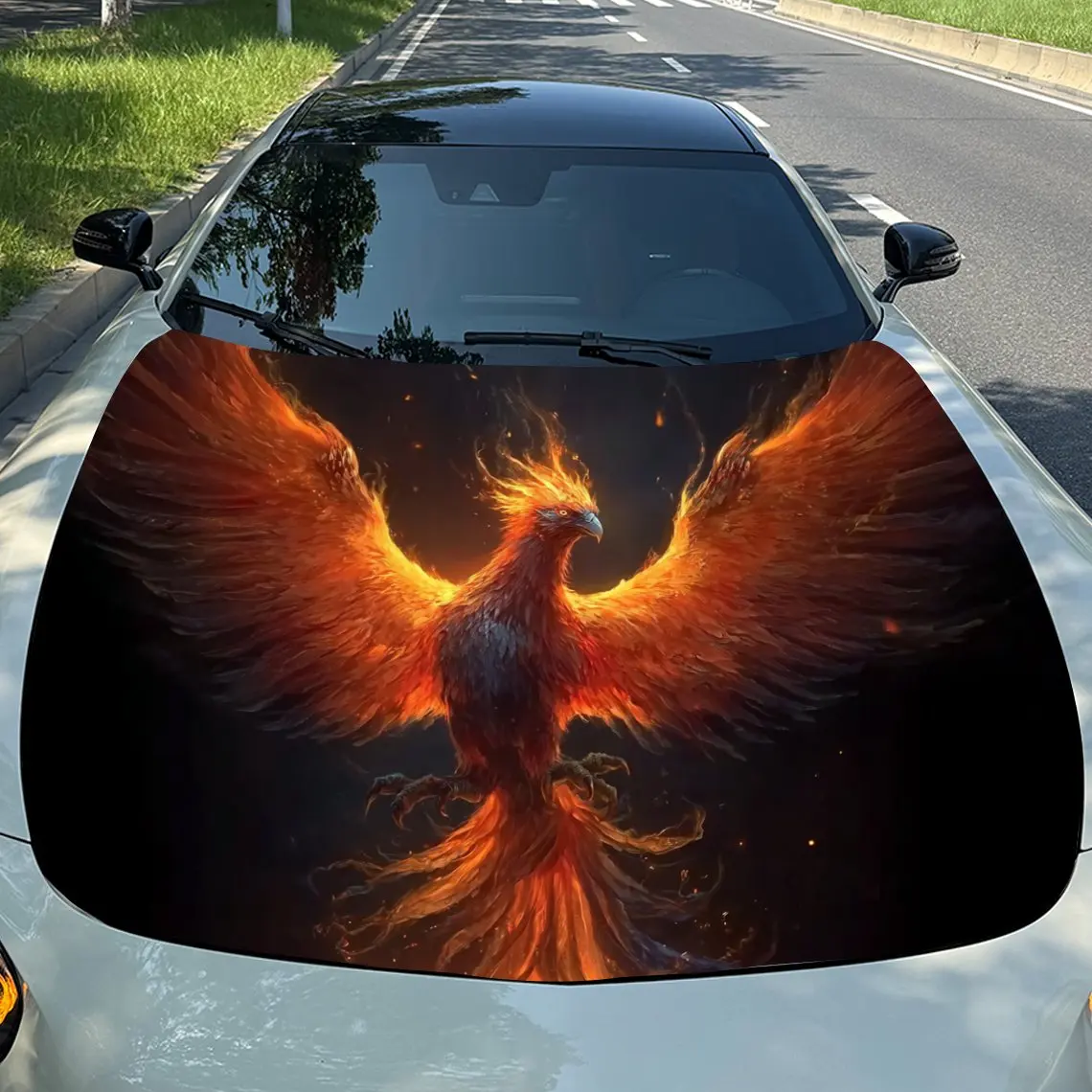 

Flame Phoenix Car Hood Vinyl Wraps Sticker, PVC Waterproof Car Bonnet Decals, Self-Adhesive Scratch-Resistant Stickers For Engin