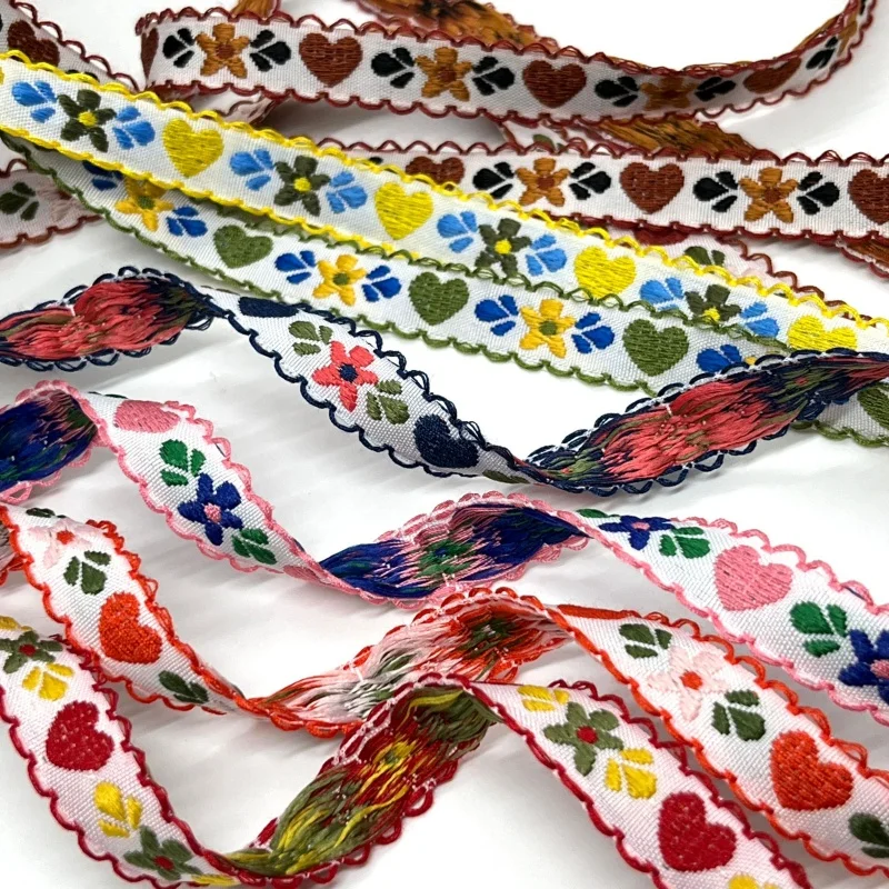 2Yards Jacquard Heart Flower Ribbon For Handmade DIY Craft Apparel Sewing Scrapbook Wedding Easter Deco Gift Floral Packing