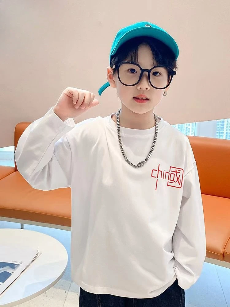 Kids Long Sleeve T Shirt Cotton White Tee Boys Girls Top Spring Autumn Casual Solid Color Base Layer Children Clothing