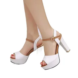 Block High Heels Sandals Women New Arrival Medium Fashion Peep Toe Ankle Strap Big Size 34- 45 Party Ladies Platform Sandals M55