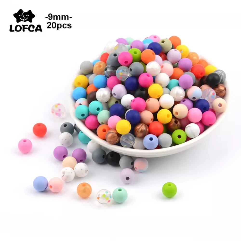 Loca 9mm 20 pçs/lote contas de silicone dentição diy jóias crianças brinquedos grau alimentício mordedor bpa livre mastigável colorido dentição