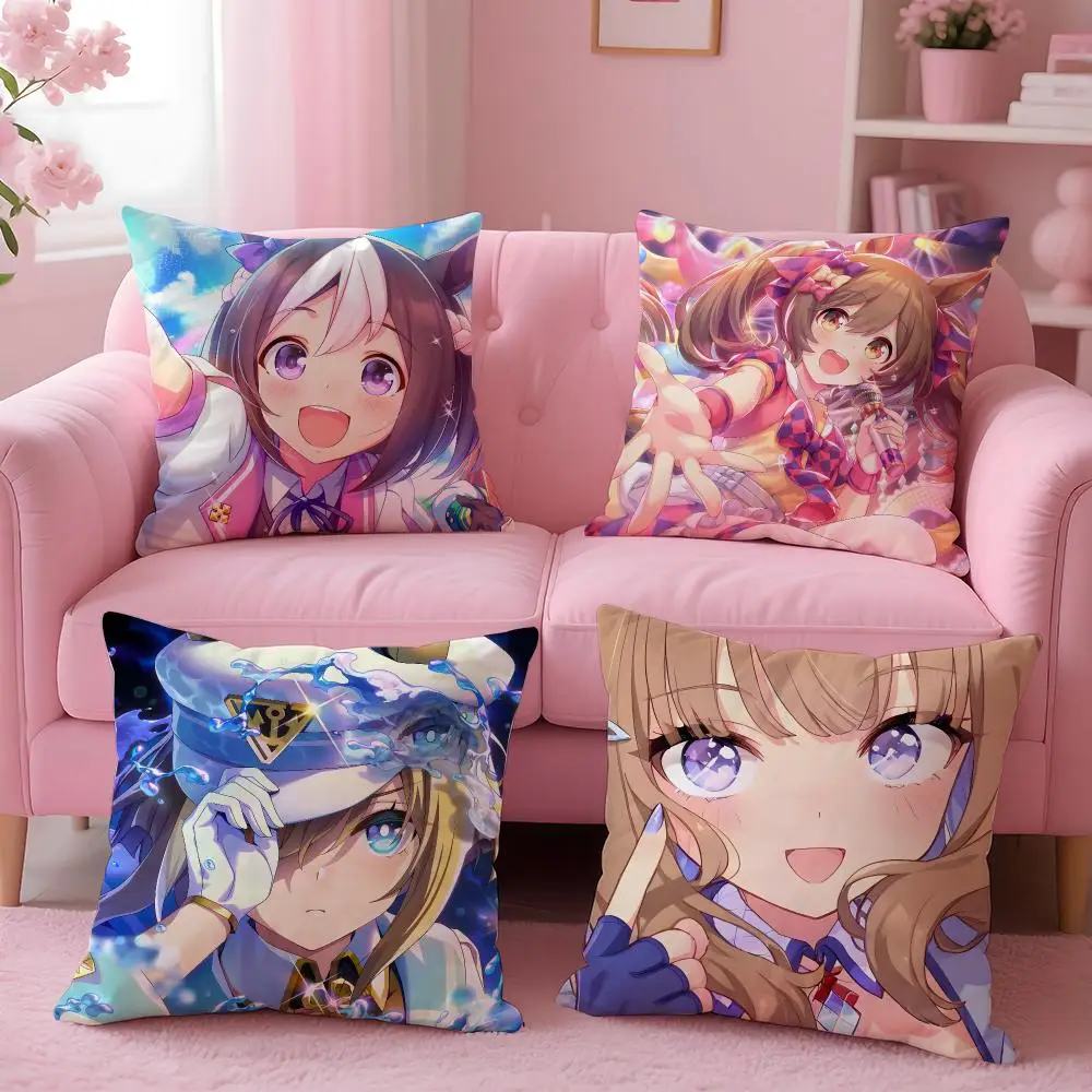 anime Umamusume: Pretty Derby Cushion Cover Soft Washable Pillowcase Cushion Cover for Sofa Bed Car Travel Office Home Decor