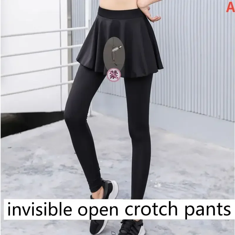 

Women's Dress Fake Two-Piece Open-Crotch Pants Double-Headed Invisible Zipper Tight Pants Skirt Date Field Battle Convenient