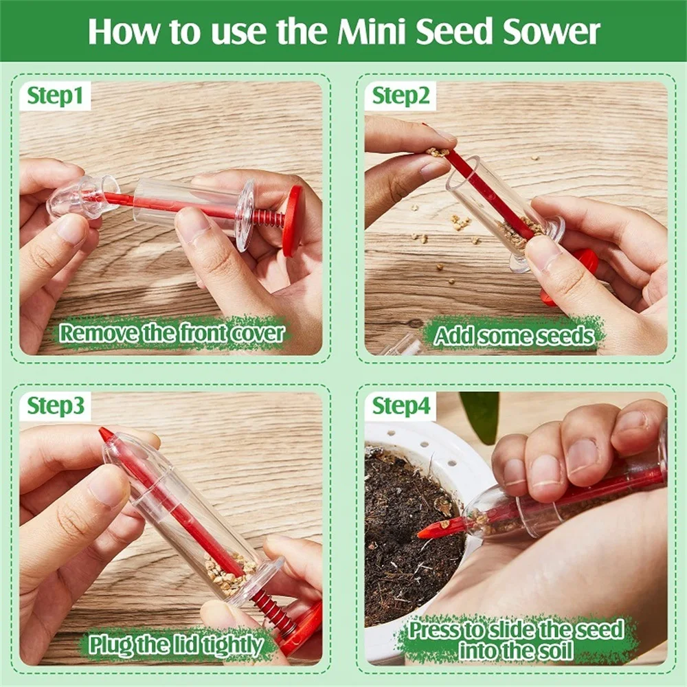 Mini Sowing Seed Dispenser Manual Sower Seed Spreader Handheld Seed Planter Tool 5 Different Settings Hand Seeder with 2 Transpl