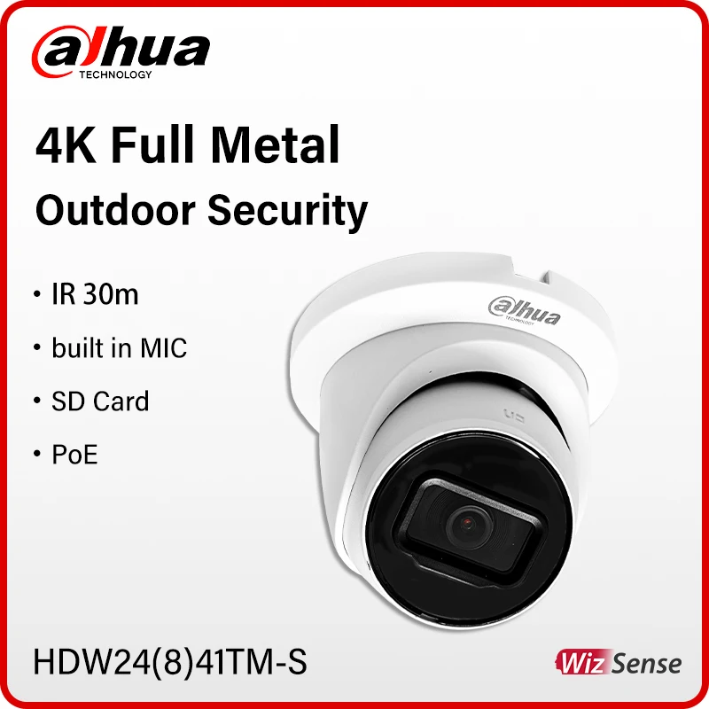 Dahua HDW2441TM-S HDW2841TM-S 4MP 8MP Starlight Camera Full Metal Smart Human Vehicle Detection Built-in Mic IP67 Outdoor Camera