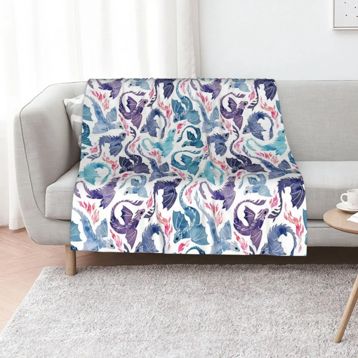 Dragon fire turquoise & purple Throw Blanket Thermal blankets and throws Soft Big Flannels Bed Retros Blankets