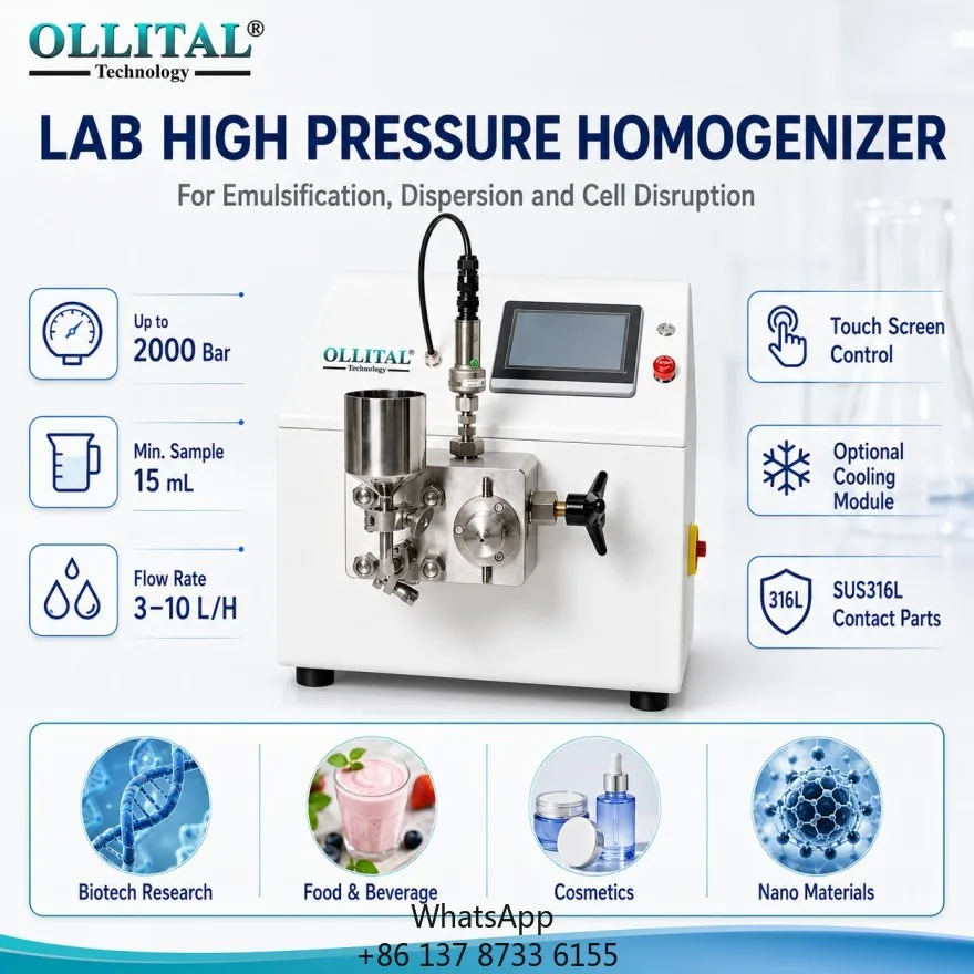 Ollital Lab High Pressure Homogenizer For Small Sample Nano Dispersion With Laboratory Nano Homogenizer