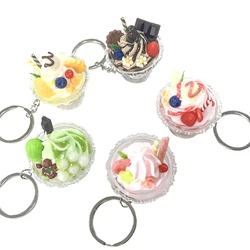 Simulation Ice Cream Keychain Creative Food Key Chains For Women Cute Imitation Dessert Cup Bag Pendants Key Ring Gift