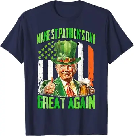 Camiseta americana Make St Patrick's Day Great Again Shamrock Trump, moda para hombre, camiseta con gráfico de bandera de EE. UU., trajes de manga corta