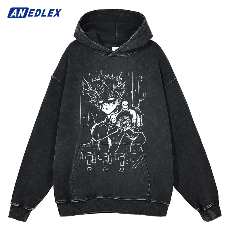 

Men Washed Hooded Sweatshirt Hip Hop Streetwear Japanese Anime Graphic Vintage Hoodie Harajuku Cotton Loose Pullover
