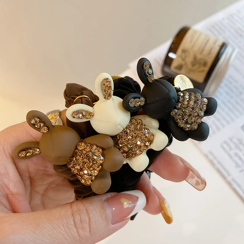 Rhinestone Cute Rabbit Head Rope Female Head Small Intestine Hairband Simple Hair Tie Band Hair Accessories