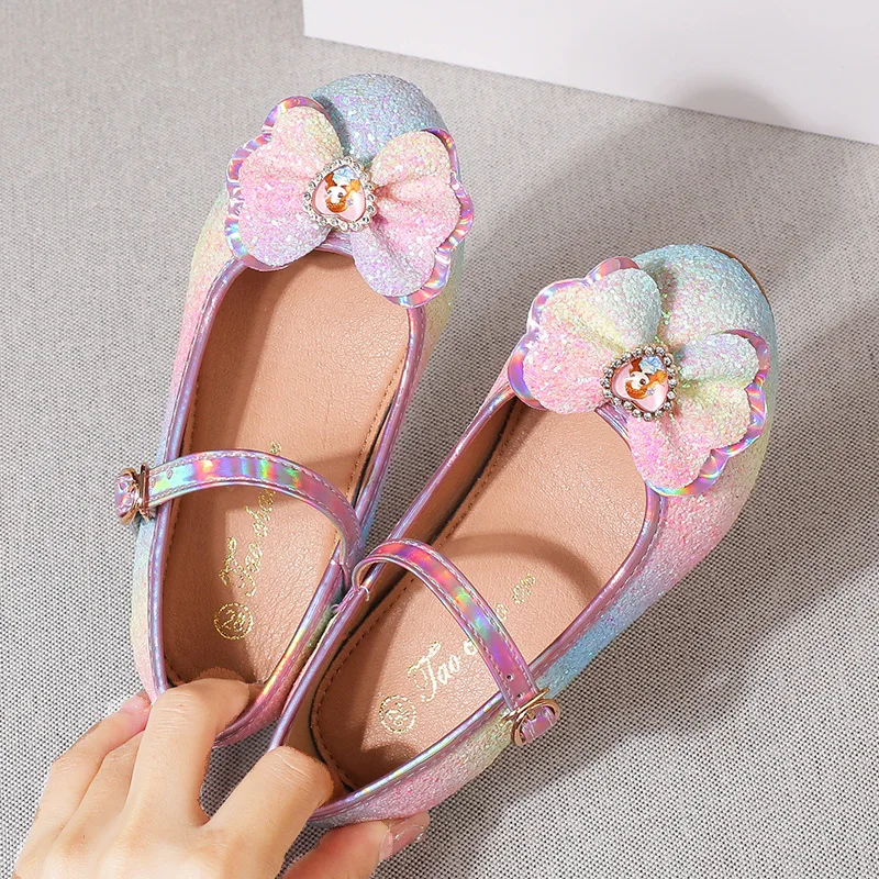 Girls Sandals Rhinestone Butterfly Latin Dance Kids Shoes Children High Heel Princess Shoes Glitter Leather Party Dress Wedding