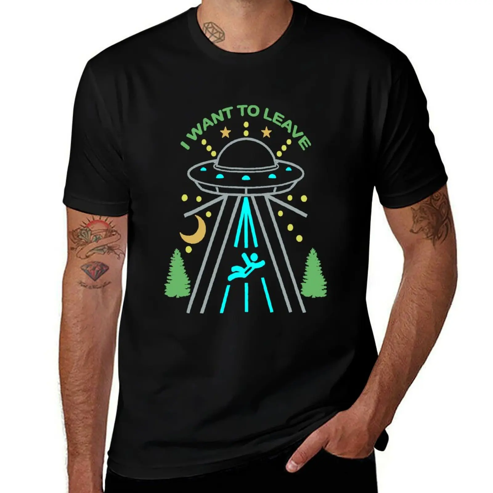 

Alien UFO I Want To Leave T-Shirt sports fans cute clothes blue archive mens graphic t-shirts funny