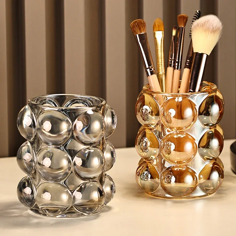 

Light Luxury Makeup Brush Storage Tube Cosmetic Finishing Box Desktop Sundries Lipstick Storage Box Glass Toothbrush Holder