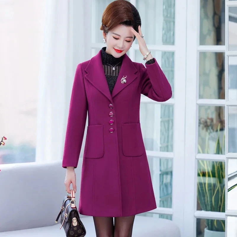 

Autumn New Fashion Casual Woolen Coat Ladies Temperament Long Slim Suit Collar Coat Loose Warm Woolen Overcoat In Winter A1324