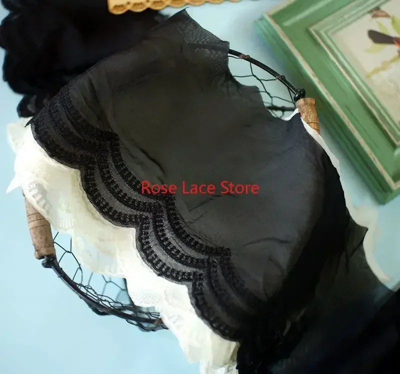 3 yards Off White Drapey Chiffon Lace Trim, Beige Chiffon tulle trim, For Doll Dress,Bridal Hairband, Gown Decor, Width 5.5‘’