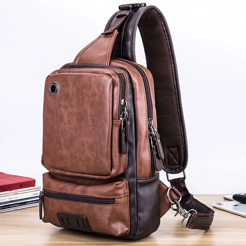 

Fashion Chest Bag Men Luxury Soft PU Leather Men's Chest Bags Outdoor Crossbody Chest Bags Large Capacity Mobile Phone Bags