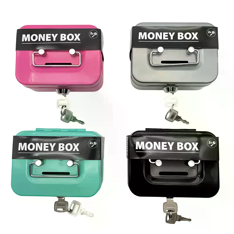 صندوق أمان المال، صندوق نقود قابل للقفل مع مفتاح، صندوق أصبع محمول مصنوع من المعدن، صندوق قفل أمان صغير، صناديق عملات معدنية قوية للأطفال #5