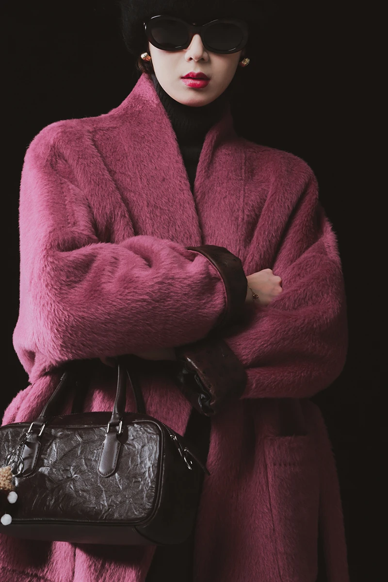 Autumn Winter Double Face Alpaca Women's Coat Black Wool Coat Temperament Noble Luxury Casual Warm Comfortable Women's Clothing