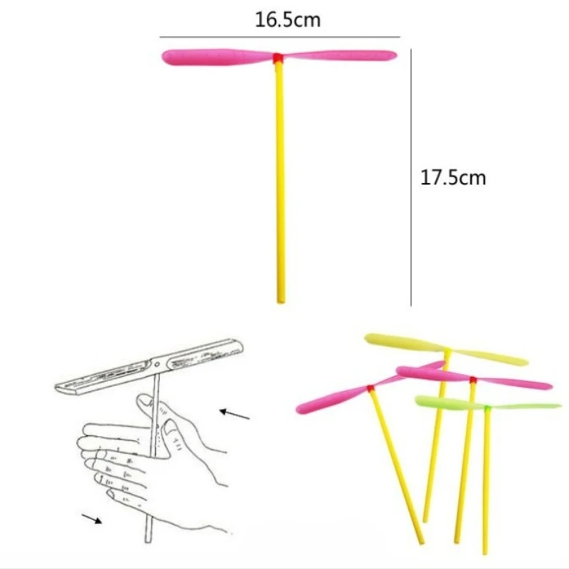 Juguetes nostálgicos clásicos tradicionales al aire libre para niños, hélice voladora de empuje manual de plástico no luminosa, juguete para regalo para niños