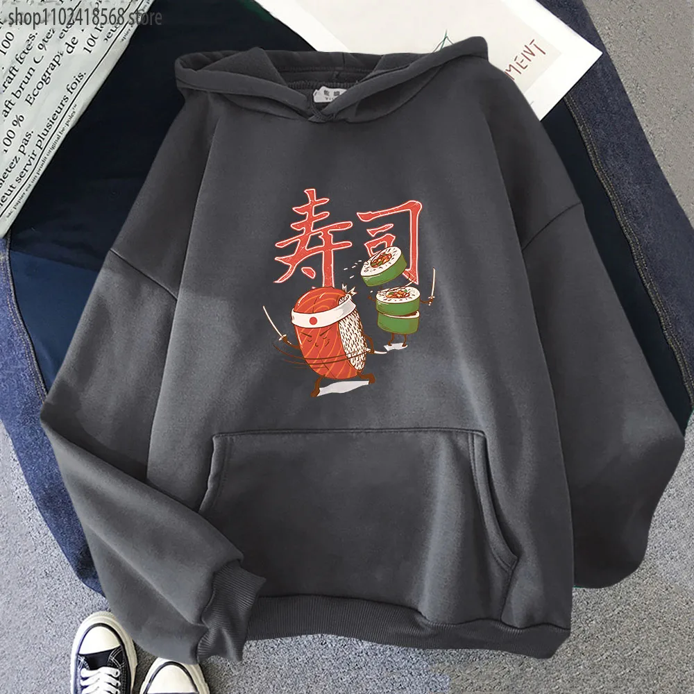 Sushi Warrior Print Hoodies Damen Kawaii Cartoon Grafik Sweatshirt Herrenbekleidung Langarm Fleece Pullover Y2k Sudadera Top