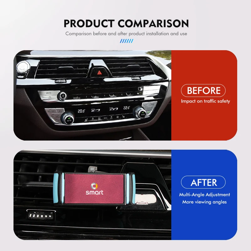 Car Phone Holder Suede Air Vent 360° Rotatable Support Stand For Smart Fortwo Forfour 451 453 450 452 454 Roadster Coupe