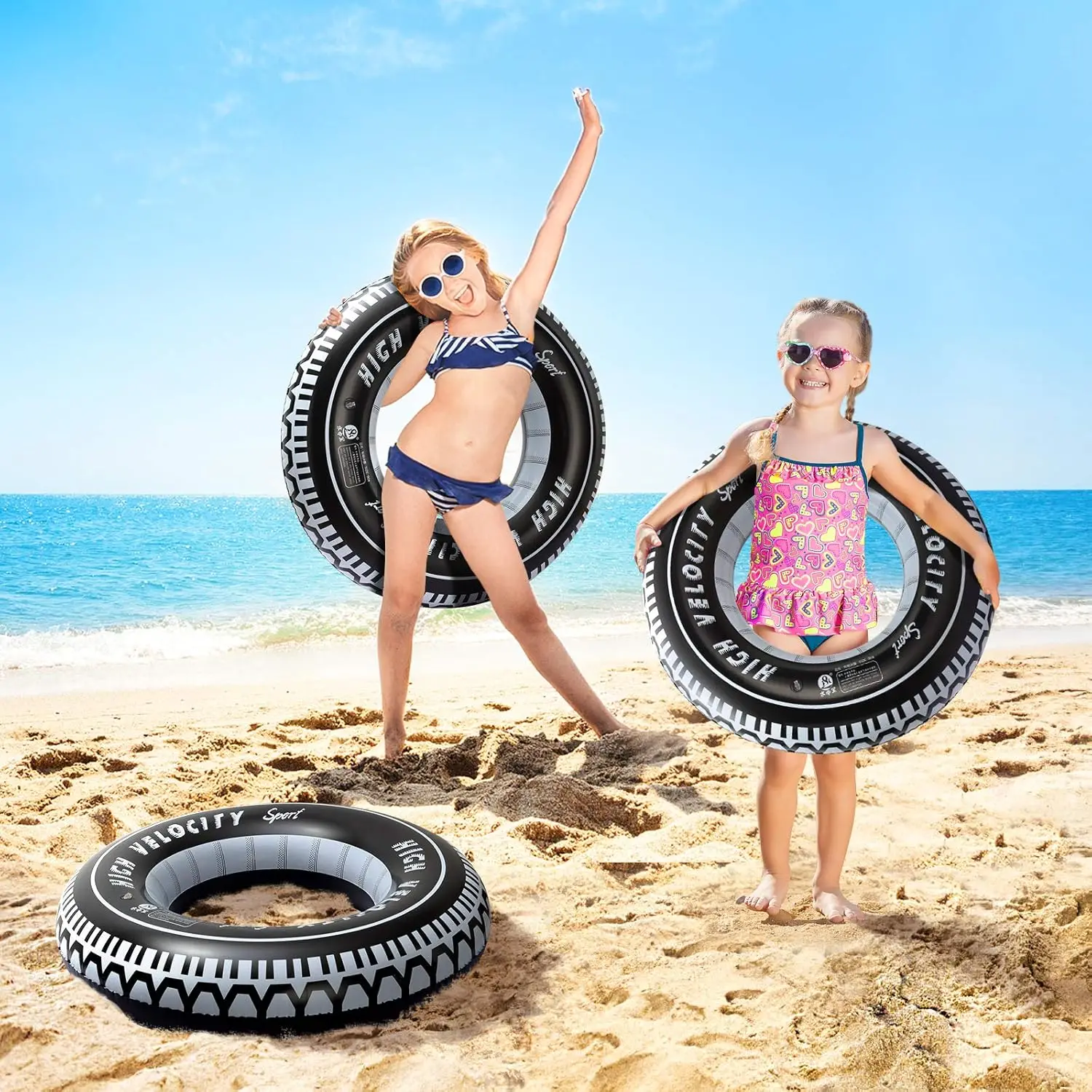 Inflatable Tire Tubes Pool Floats for Adults Kids Tire Swimming Rings River Raft Truck Race Car Themed Birthday Party Supplies D