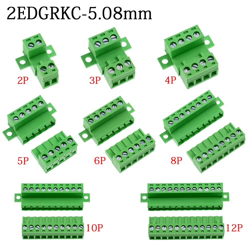 1 Set lötfreier Docking-Steckverbinder 2EDGRKC 5,08 mm Schraubklemmenblock, PCB-Steckverbinder Typ 2EDG, grüner Klemmenblock – Detail 2