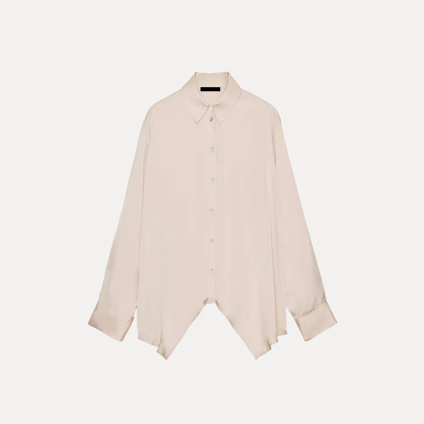 

Модная женская блузка из шелкового атласа с асимметричным подолом, универсальная для повседневной носки, Зима 2025, европейский стиль, длинный рукав, воротник.