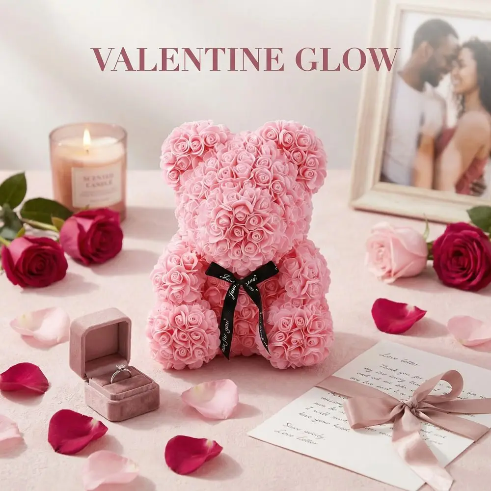 

25cm Rose Flower Bear Ornaments Lovers Gifts DIY Simulated Flower Bear Party Supplies Sweet Flower Bear Decorations Girls