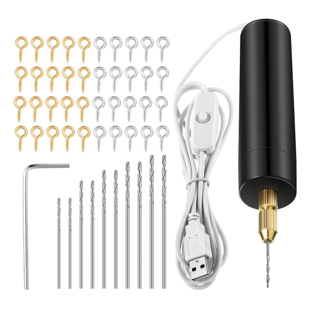 Electric Resin Drill Set,Including Eye Screws,Twist Drill Bits Tools,Electric Mini Drill for DIY Keychains Crafts Making