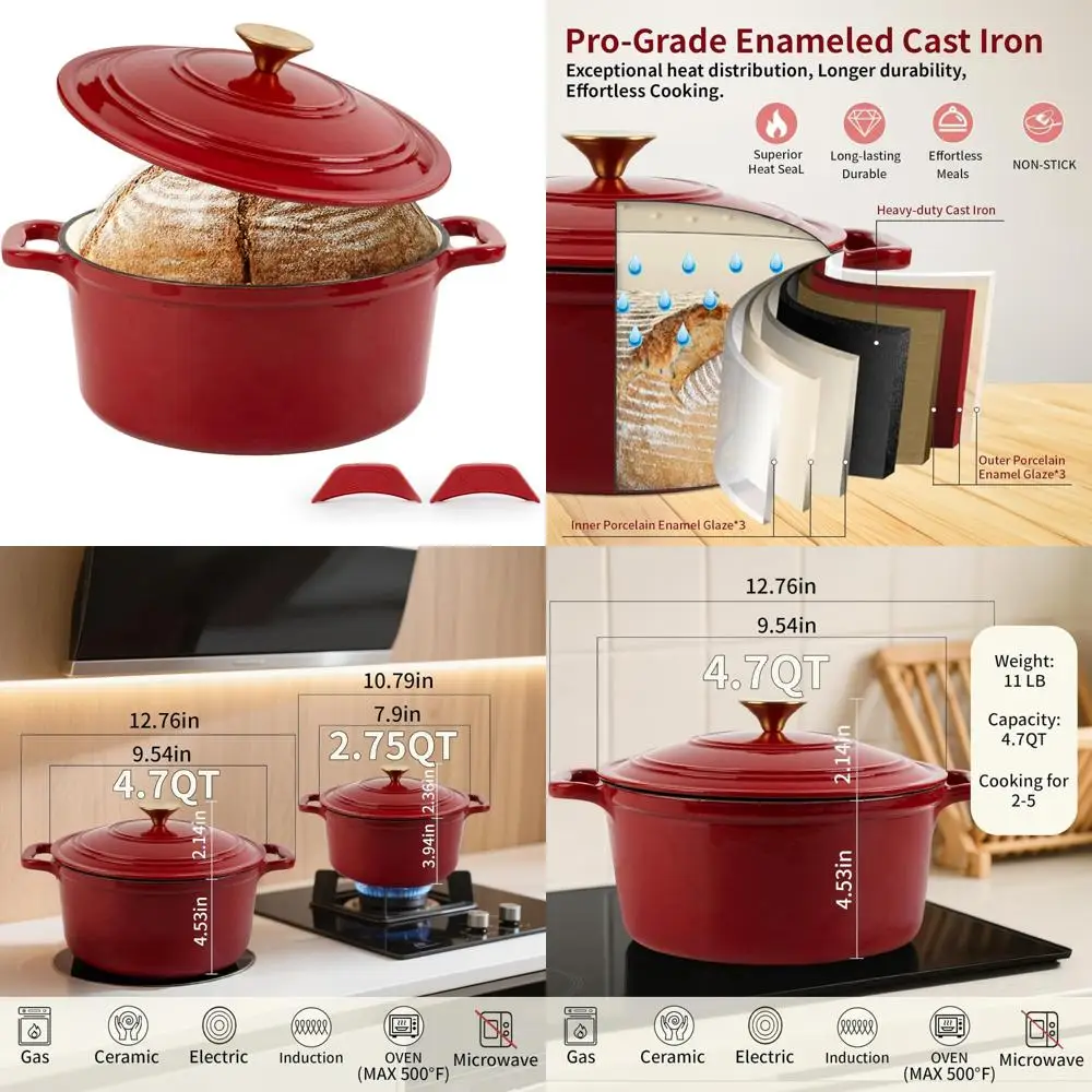 

Enameled Cast Iron Dutch Oven - Round Casserole Pot for Bread Baking, Braising, Roasting, Stews - Heavy-Duty, Oven Safe, Perfect