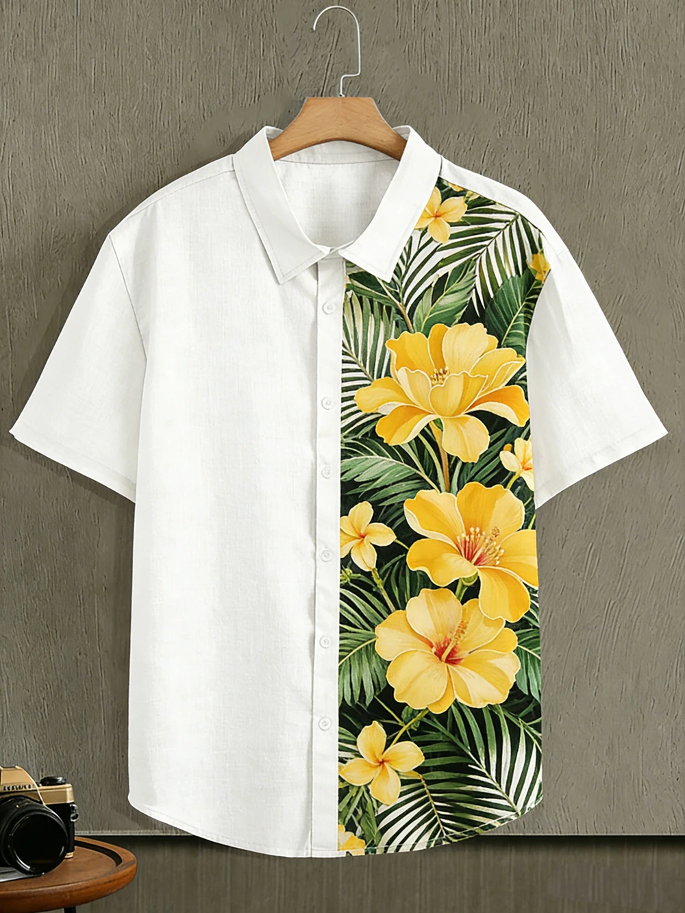 Men's Summer Short Sleeve Collar Shirt with Floral and Plant Pattern, 3D Printed Colorful Shirt for Outdoor Leisure, Vacation
