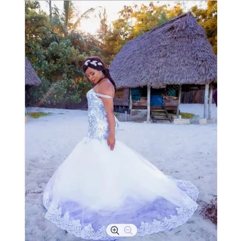 فساتين زفاف أفريقية عصرية مخصصة مكشوفة الكتف ترتر لامع حورية البحر 2025 دانتيل فيستدو دي كاسامنتو.