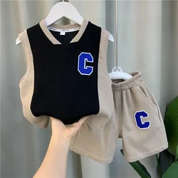 2023 New Summer Korean Cool Boys Clothing Set Vest & Pullover Children's Set for Boys Baby Clothes Children Breathable Waffle