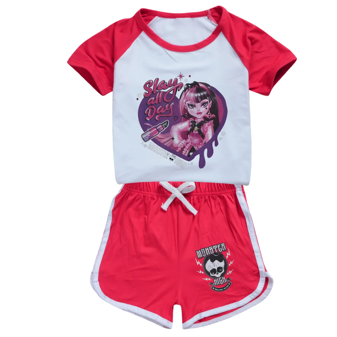 Monster High Costume for Kids Toddler Girls Draculaura Tshirt+shorts 2pcs Boys Short Sleeve Pajama Sets Summer Children Clothing