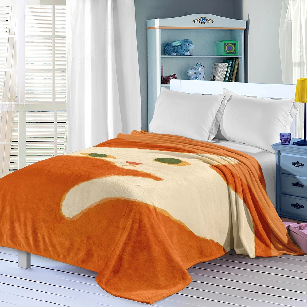 Orange White Cat Abstract Flannel Blanket Perfect For Sofa Office Bed Travel Sleep Read Relax Camping Four Season Use