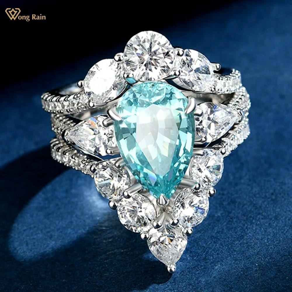 

Wong Rain стерлингового серебра 925 пробы грушевидной огранки 8*12 мм Параиба сапфир рубин цитрин высокоуглеродистый бриллиант драгоценные камни кольцо для женщин ювелирные изделия