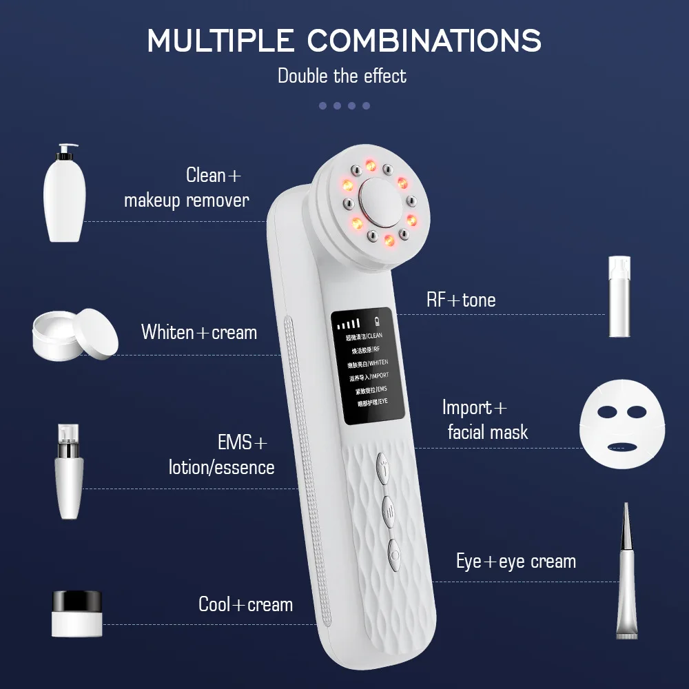 7 en 1 Micro-courant LED beauté du visage glace ultrasonique EMS dispositif de beauté Vibration élimination des rides masseur à main